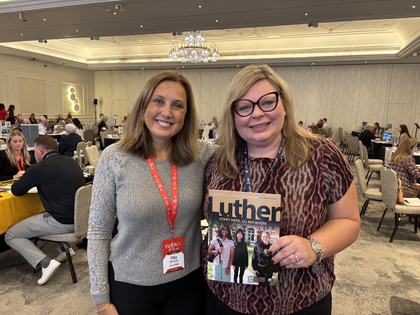 Filiz Altinoglu with the admissions director of Luther College High School